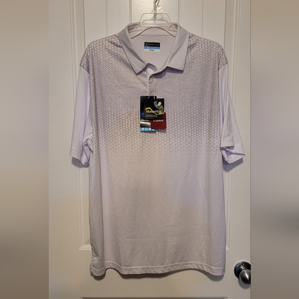 Men's White With Gray Design Golf Polo Shirt. PGA Tour Motionflux XL